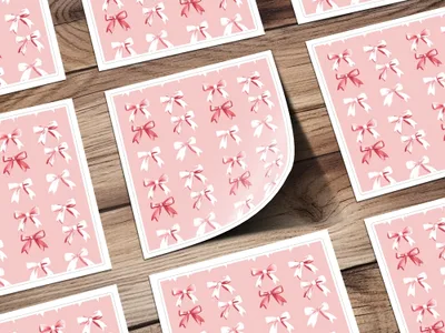 Pink and White Bows Pattern Design Stationery Sheets