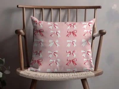Pink Pillow with Red and White Bows Home Decor Accessory