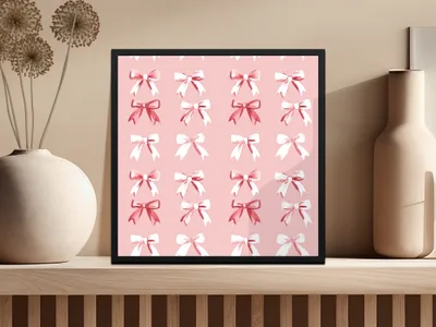Pink and White Bow Pattern Framed Art Print Decor