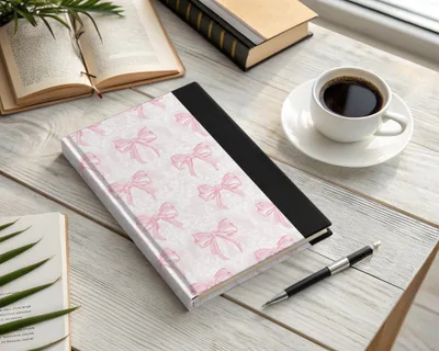 Elegant Pink Ribbon Patterned Hardcover Notebook