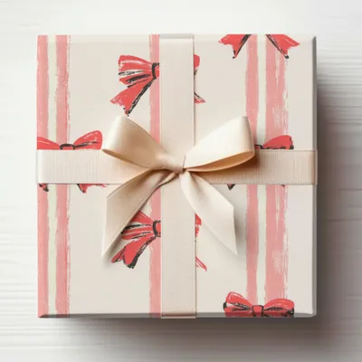 Elegant White Gift Box with Red Bow Print Design