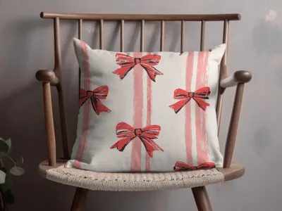 Red Ribbon Pattern Throw Pillow for Home Decor