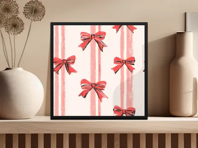 Red Bows and Stripes Wall Art in Elegant Frame Design