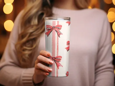 Cute Pink Ribbon Pattern Insulated Tumbler for Hot/Cold Drinks