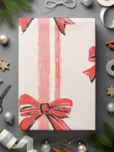 Elegant Holiday Gift Wrap with Red Bow Design