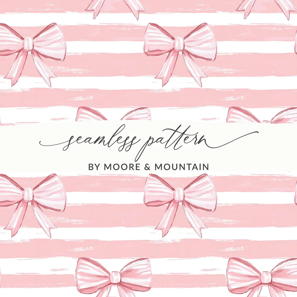 Pink Bow Stripes Seamless Pattern Design by Moore & Mountain