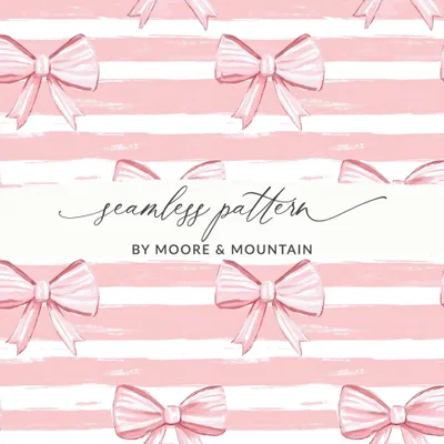 Seamless Coquette Pink Stripes with Bows Pattern Digital