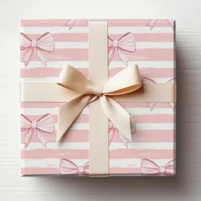 Elegant Pink Bow Ribbon Striped Decorative Gift Box