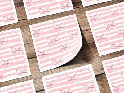 Pink Bow Stripes Pattern Sticker Sheet for Craft Projects
