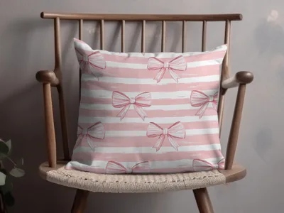 Pink Striped Pillow with Bow Pattern Design Pillow Product