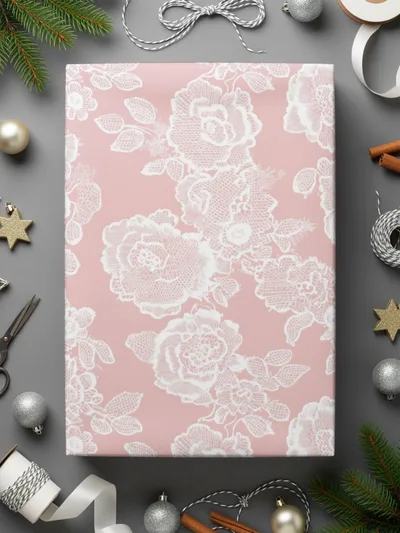 Elegant Pink Floral Christmas Themed Wrapping Paper