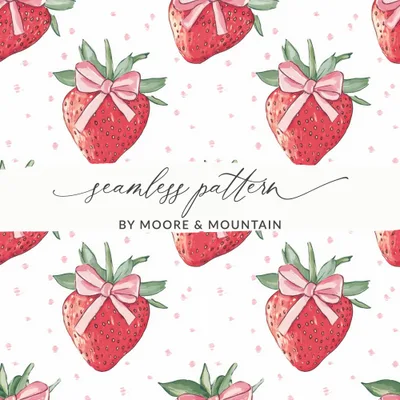Seamless Coquette Strawberry Pattern With Bows Digital