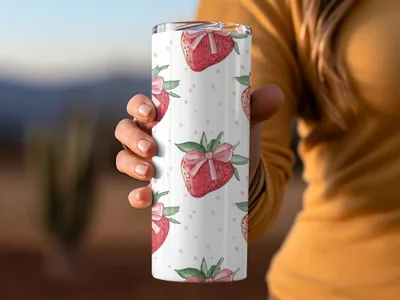 Strawberry Print Travel Mug with Strawberries Design