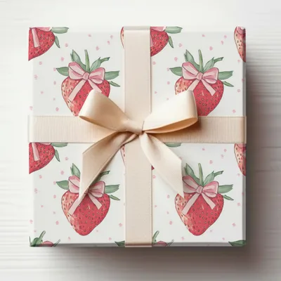 Strawberry Gift Wrap with Bow Accents for Any Occasion