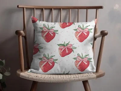 Decorative Throw Pillow with Cute Strawberry Print