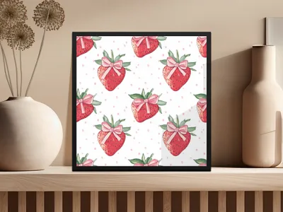 Cute Strawberry Pattern with Pink Bows Art Print Decor