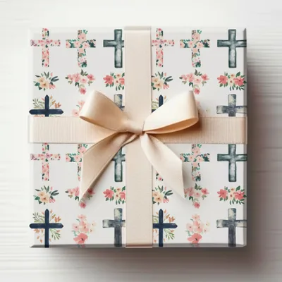 Floral Crosses with Pastel Ribbon Gift Wrap Paper