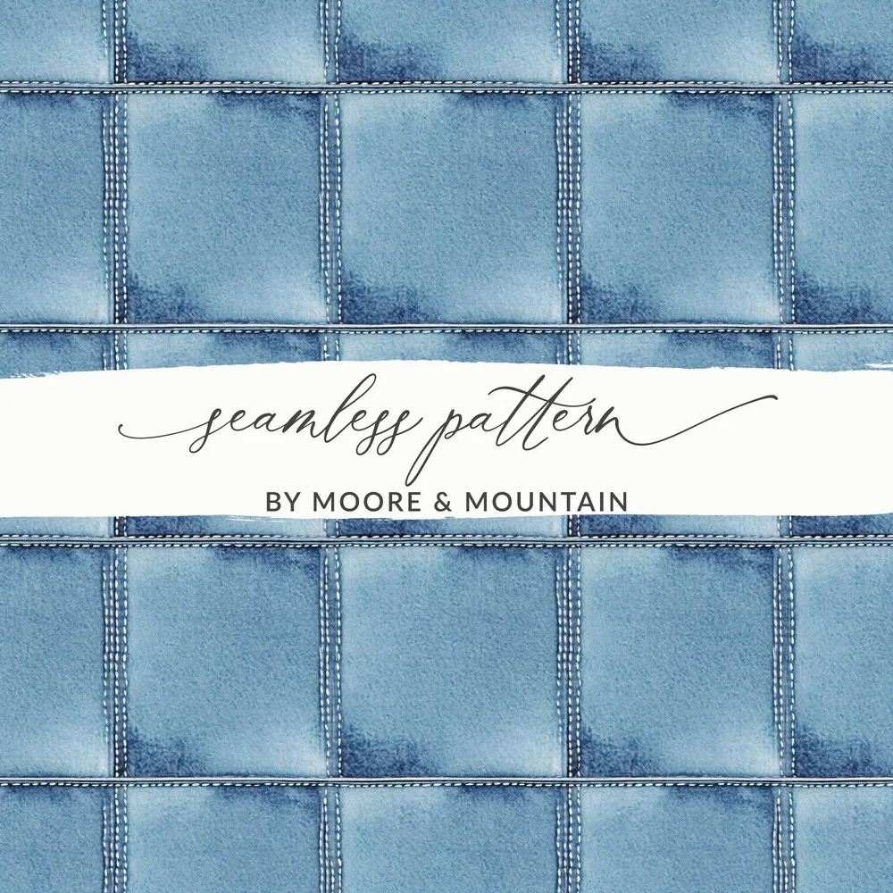 Seamless Denim Quilted Squares Detailed Blue Jeans Texture - Moore and Mountain