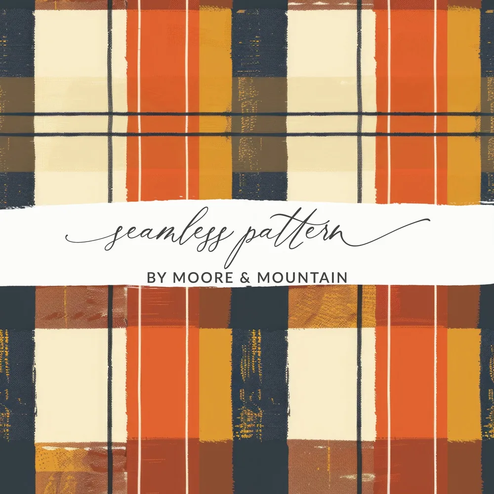Orange and Blue Plaid Seamless Pattern Digital Design