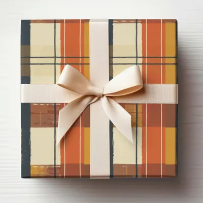 Elegant Plaid Gift Box with Cream Ribbon Product