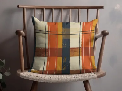 Vibrant Orange Plaid Pattern Throw Pillow for Home Decor