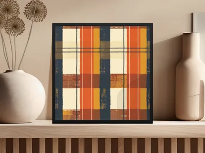 Abstract Multicolor Plaid Pattern Framed Wall Art