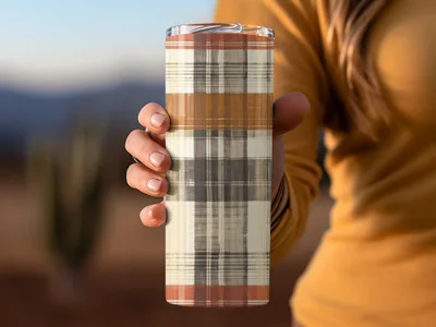Autumn Plaid Tumbler With Lid and Straw Travel Cup