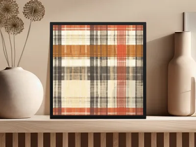Modern Plaid Print Featuring Warm Tones Wall Art Decor