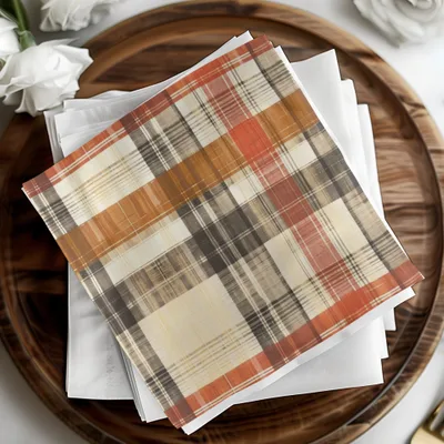 Rustic Plaid Design Square Paper Napkins Set