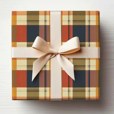 Elegant Plaid Pattern Gift Box with Cream Ribbon