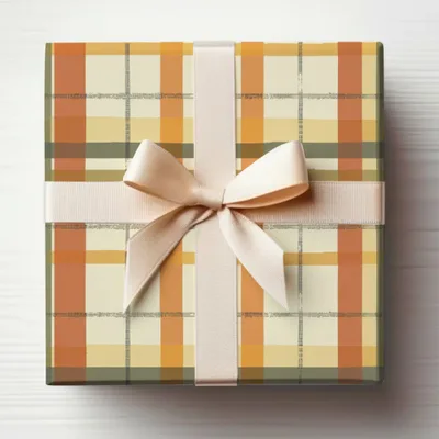 Elegant Orange and Beige Plaid Patterned Gift Box