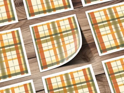 Autumn Plaid Pattern Wood Background Sticker Pack