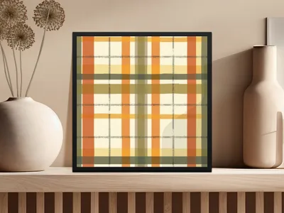Abstract Orange and Green Plaid Wall Art Decor Product