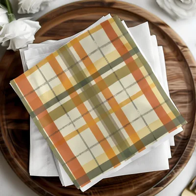 Autumn Plaid Patterned Orange Green Yellow Napkins