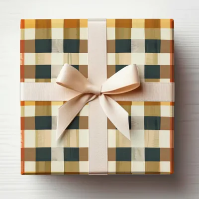 Checkered Gift Box Wrapped with Elegant Ribbon