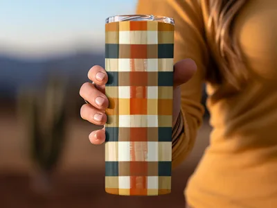 Plaid Pattern Insulated Tumbler Cup for Hot and Cold Drinks
