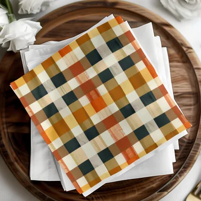 Festive Autumn Plaid Design Napkin Set for Home Decor