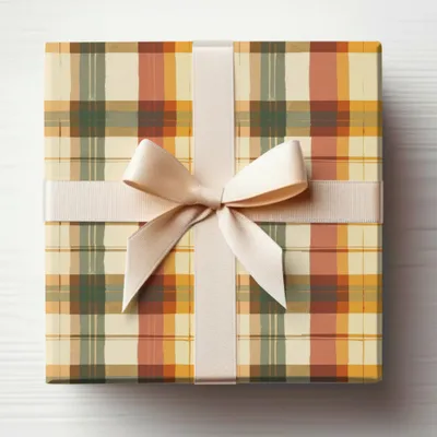 Elegant Plaid Gift Box With Off-White Ribbon Bow