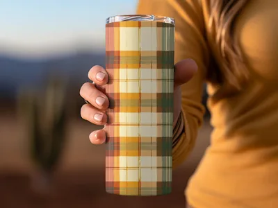Autumn Plaid Insulated Drink Tumbler Flask 20 Oz