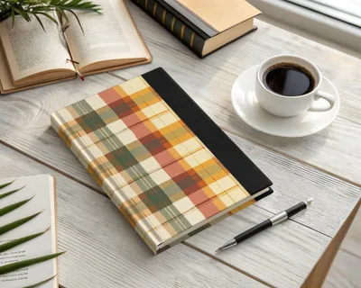 Plaid Hardcover Notebook with Black Spine office product