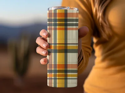Stylish Multicolor Plaid Pattern Travel Tumbler Product