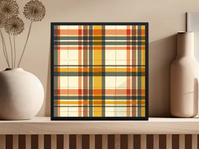 Vibrant Autumn Plaid Design Framed Art Wall Decor