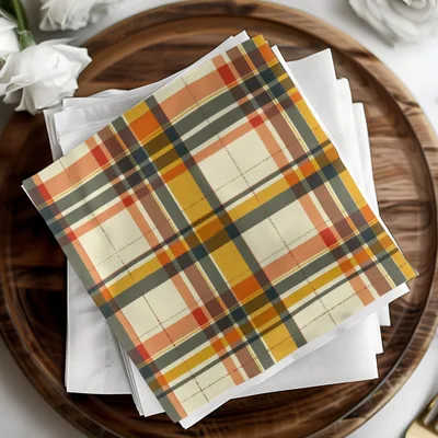 Vibrant Autumn Plaid Design Square Paper Napkin