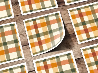 Colorful Autumn Plaid Pattern on Wooden Background stickers