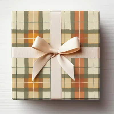 Elegant Plaid Pattern Gift Box with Cream Ribbon
