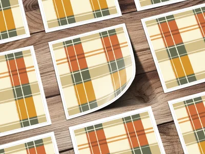 Bold Orange Green Plaid Pattern Sticker Set