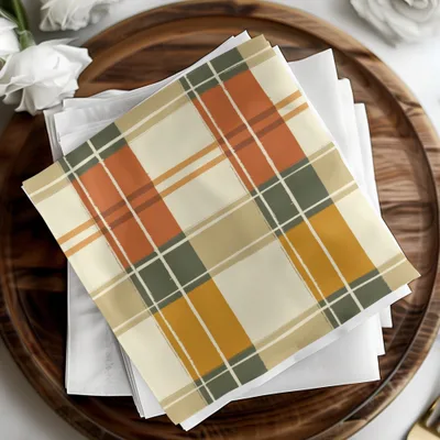 Autumnal Plaid Design on Square Decorative Napkins