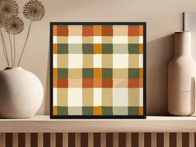 Earth Tone Checkered Abstract Wall Art Home Decor Product