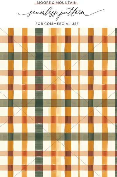 Orange Green Plaid Seamless Pattern for Commercial Use