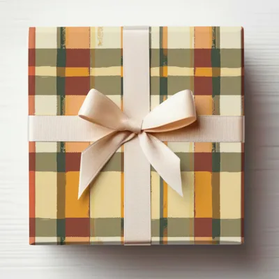 Plaid Patterned Gift Box with Beige Ribbon product